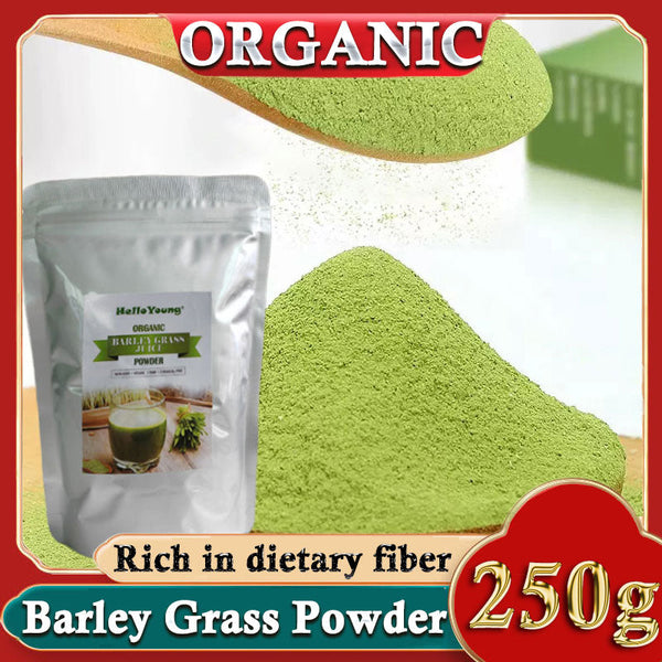 HelloYoung Barley Grass Powder 100% Pure & Organic Organic Barley Grass Powder Pure Organic Barley for Women and Men 250g  Rich in Fibers, Vitamins, Minerals, Raw Organic