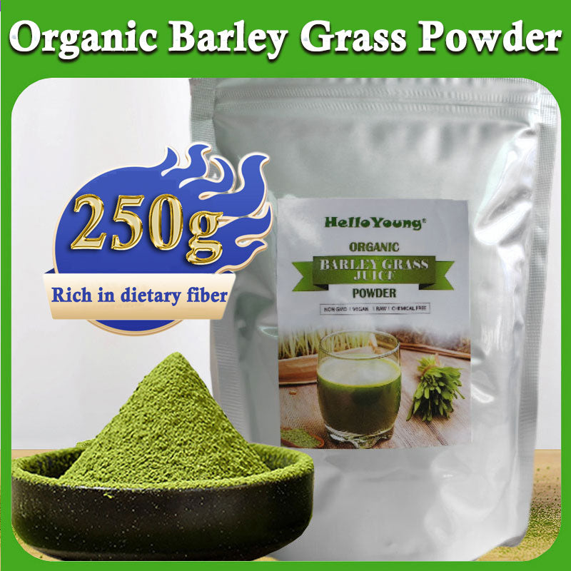 HelloYoung Barley Grass Powder Original 100% Pure And Organic Green Tea Barley Grass Powdered Drink 100% Natural Superfood, Vegan, Gluten Free, Non-GMO, Kosher