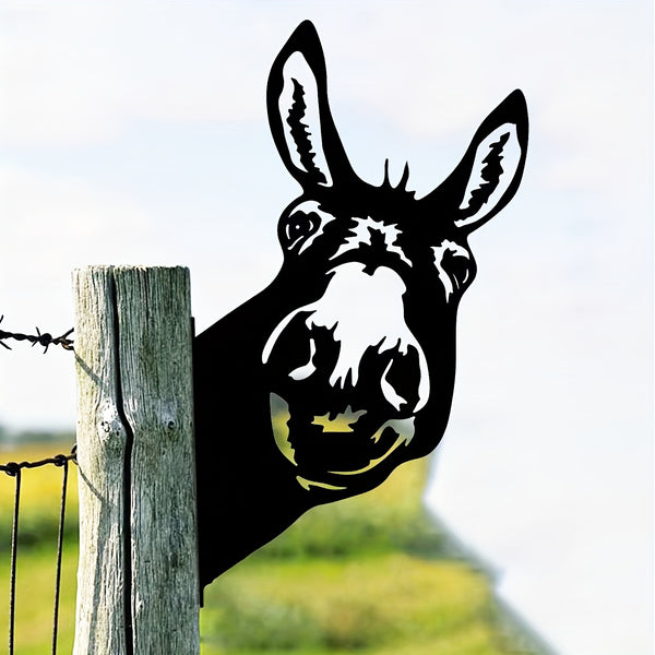 1 vintage donkey head wrought iron silhouette cute ornament for outdoor garden fence farm hand decoration