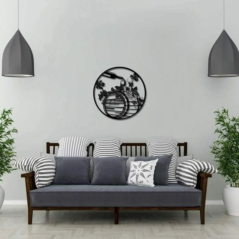 CIFbuy™ Unique Black Iron Wine Bottle Wall Art - Red Wine & Grape Leaf Metal Decor for Kitchen, Handcrafted Iron Plaque with Elegant Vine Motifs, Premium Wall Sculptures.