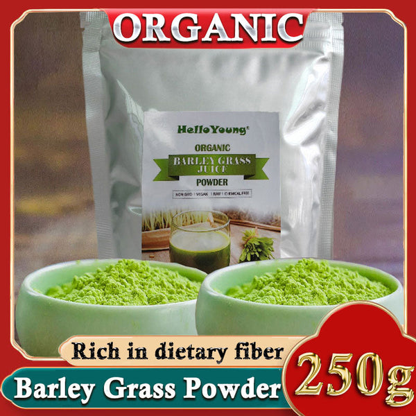 HelloYoung 250g Organic Barley Grass Powder Gluten Free Non-GMO Superfood Vegan Non-GMO, Finely Ground Whole Dried Young Leaves
