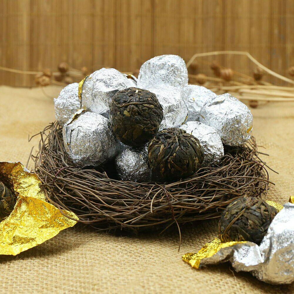 HelloYoungTea Sheng Pu'er 2017 Handmade Dragon Pearl Yiwu Old Tree Materials