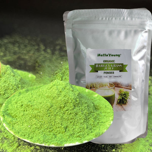 HelloYoung Organic Green Juice Powder Helps Decrease Cortisol - Provides Better Response to Stress - Supports Weight Control - Total Body Wellness