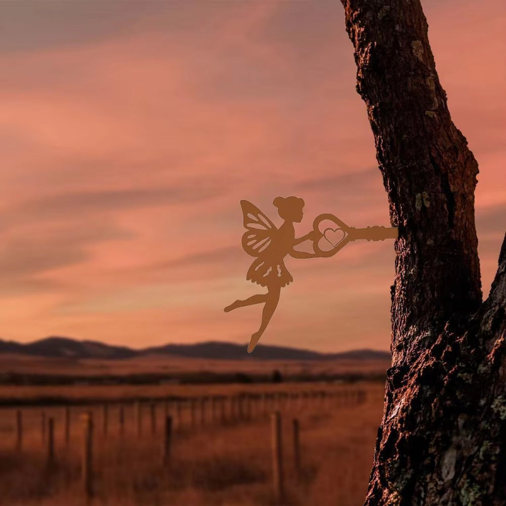 CIFbuy™ 1pc Angel on Branch Metal Iron Silhouette - Sophisticated Metal Wall Art to Adorn Home in Style, Angel on Branch Design Creates Tranquility & Spiritual Grace, Making Space Special, Wall Sculptures, Sturdy Iron Craft, Collectible Figurines.