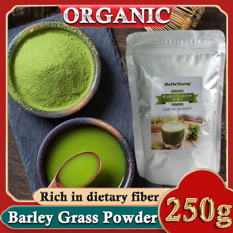 HelloYoung Organic Barley Grass Powder 250g, Green Superfood for Smoothie, Grass Juice Powder with Rich Dietary Fiber, No Addtives