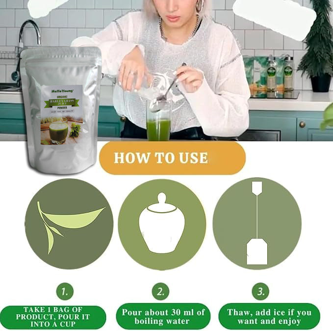 HelloYoung Imported Unsweetened Premium Organic Barley Grass Powder 250g Rich in Fibers, Vitamins, Minerals, Raw Organic Perfect Food Green Superfood