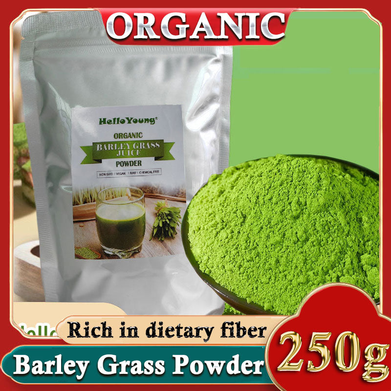 HelloYoung 250g Organic Barley Grass Powder Gluten Free Non-GMO Superfood Vegan Organic Wheatgrass Juice Powder Chlorophyll & Trace Minerals No Maltodextrin & Sugar
