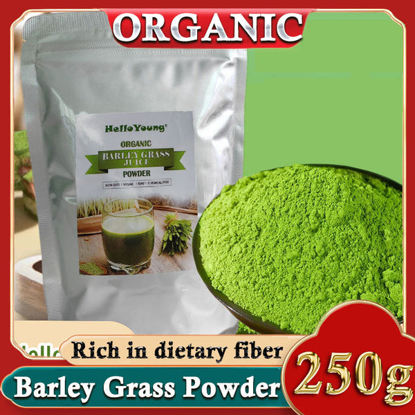 HelloYoung 250g Organic Barley Grass Powder Gluten Free Non-GMO Superfood Vegan Organic Wheatgrass Juice Powder Chlorophyll & Trace Minerals No Maltodextrin & Sugar