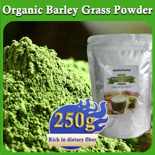 HelloYoung Unsweetened Premium Organic Barley Grass Powder 250g for Immunity Support and Whole Food Supplement, Rich in Fibers, Vitamins