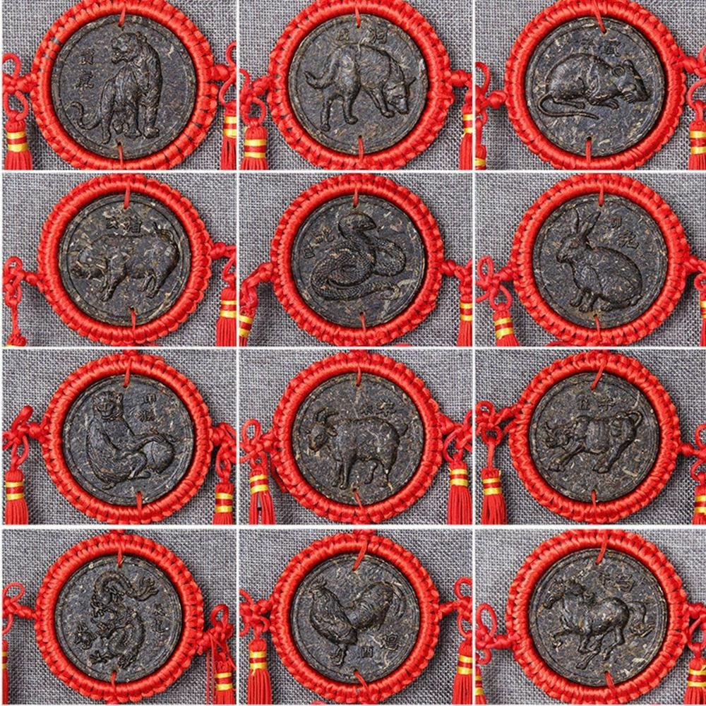 HelloYoungTea Organic Yunnan Ripe Puerh Tea Gift Set, Zodiac Pendant, 12 Pcs