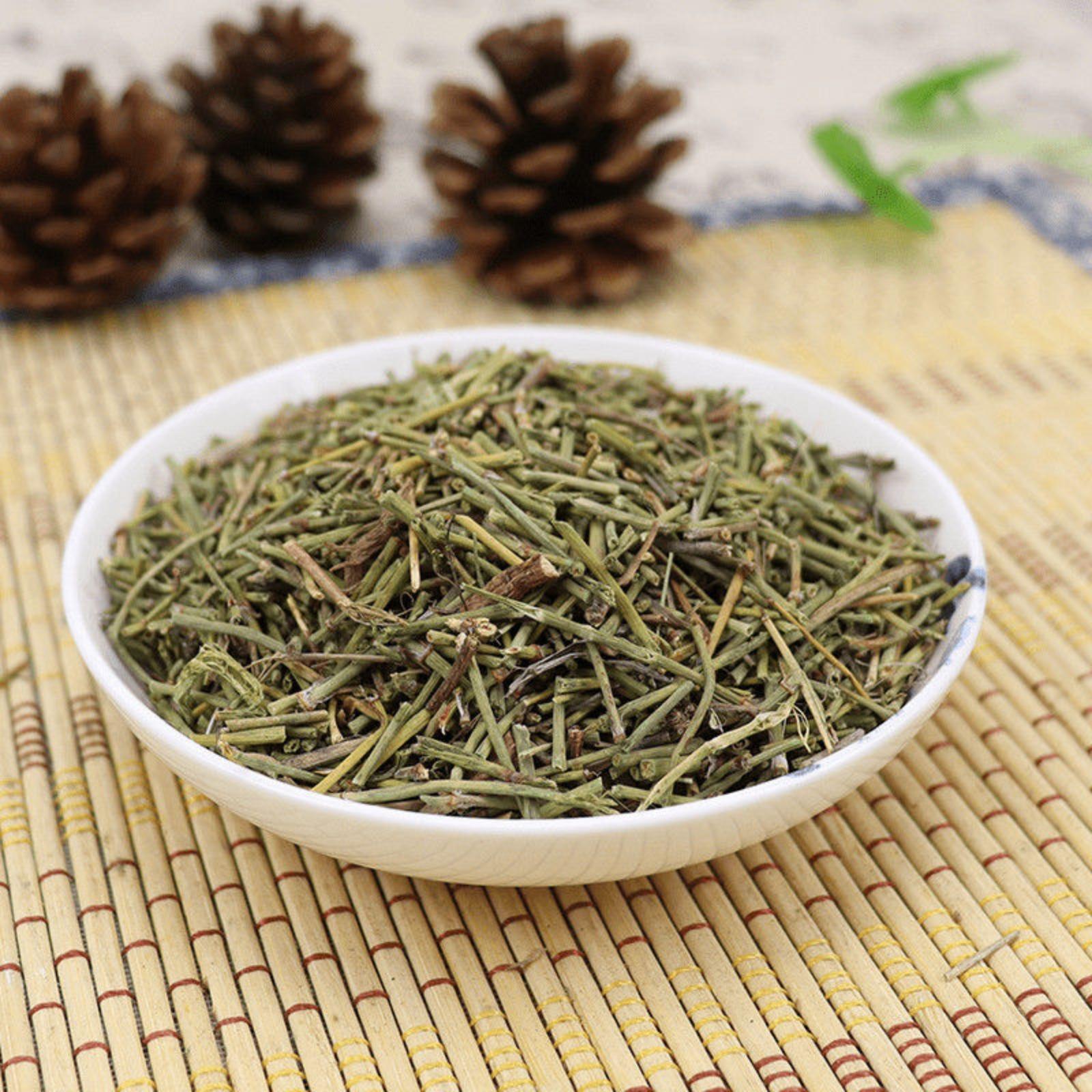 Close-up detail of 100 percent pure raw Ephedra Sinica loose leaf tea by HelloYoungTea