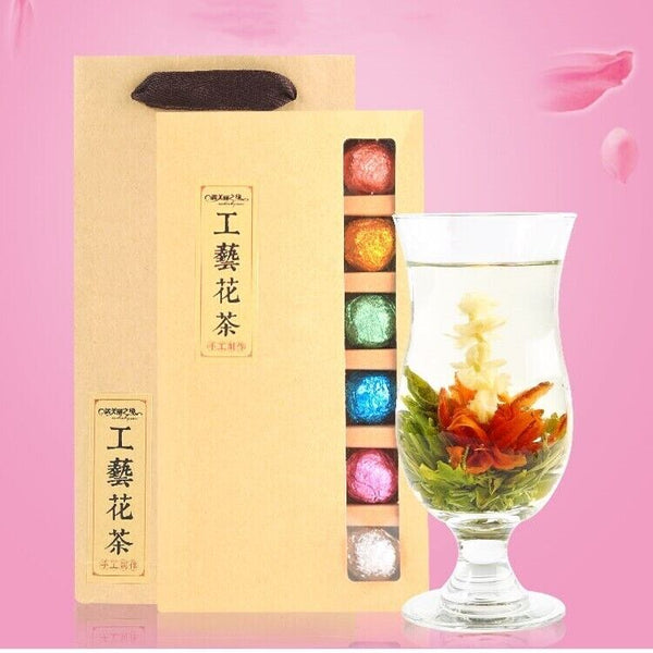 HelloYoung 18pcs Handmade Blooming Flower Tea Blooming Tea Flowers Balls Green Tea Gift Box