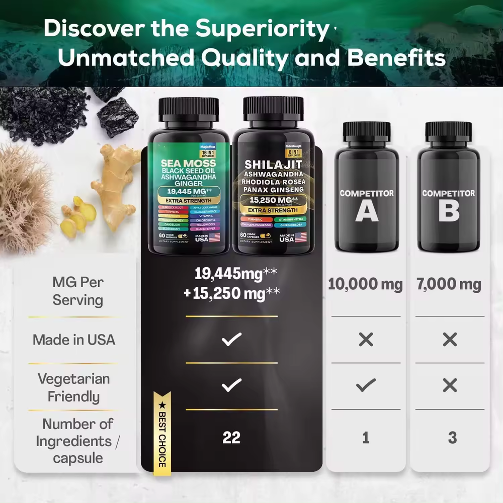 Sea Moss & Shilajit (Black Seed Oil, Turmeric, Ashwagandha, Ginger, Vitamin D)