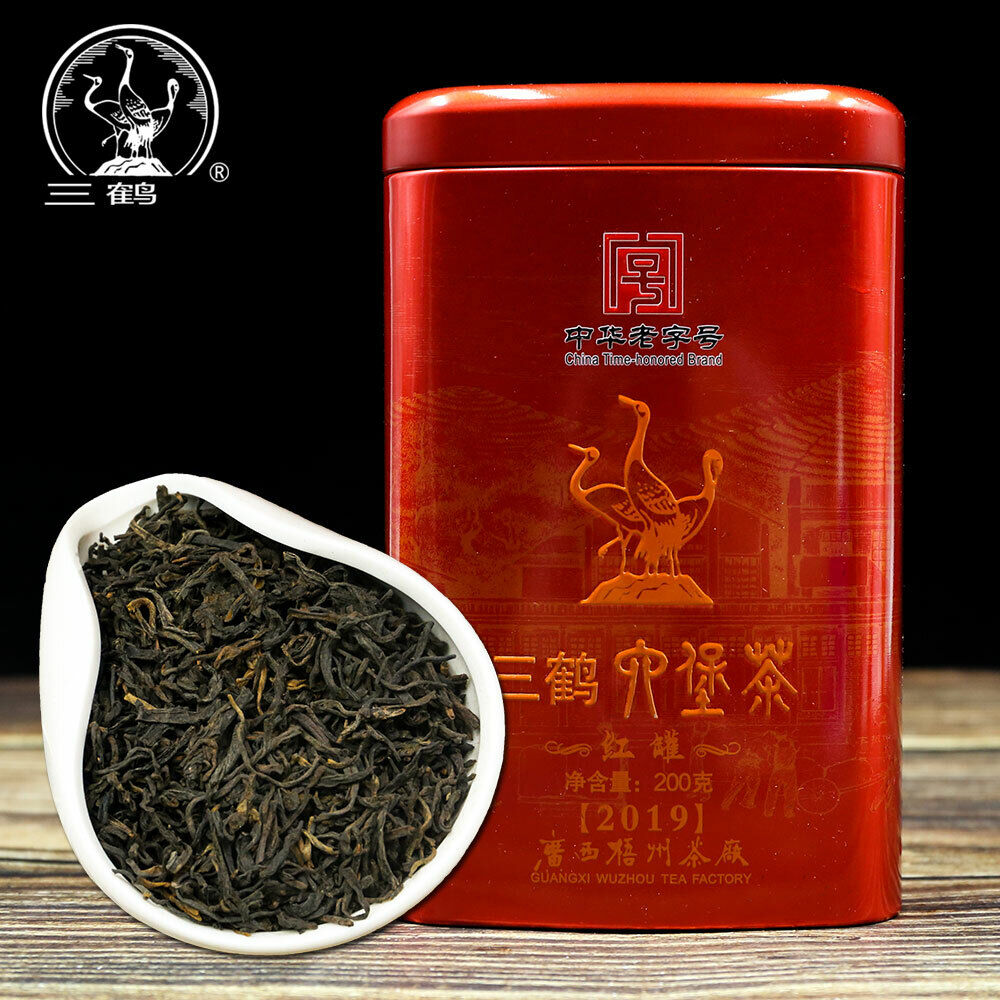 HelloYoung Three Cranes Sanhe Liu Bao Tea Dark Tea Heicha Wuzhou Teas Red Jar 200g