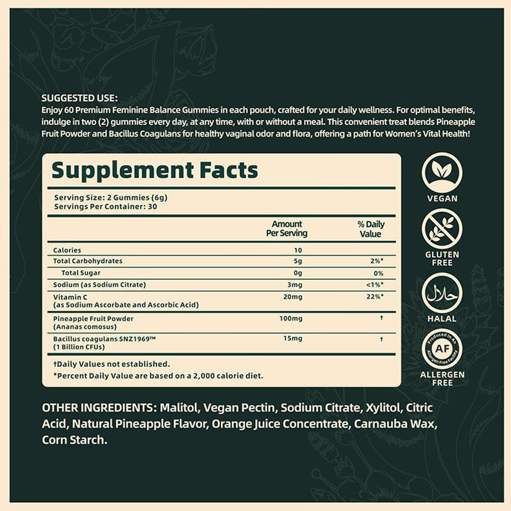 Premium Feminine Balance Gummies - for Women’s Health & Wellness 60 Gummies'