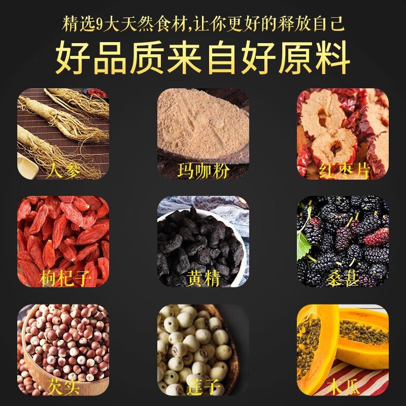 Tongrentang Adult Male Health Herbal Tea人参九宝茶 男人持久养生茶保健补气肾补 人参 玛咖粉 黄精 桑葚 枸杞