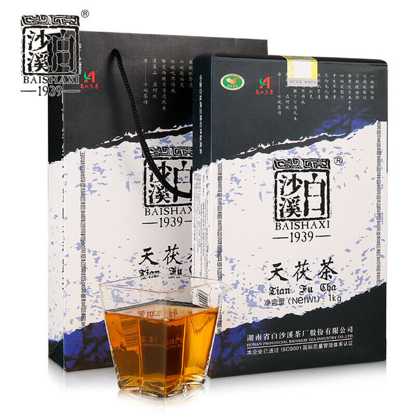 HelloYoung TeaTIAN FU CHA Anhua Baishaxi 1939 Dark Tea Black Tea Gold Flower Tea Brick 1kg