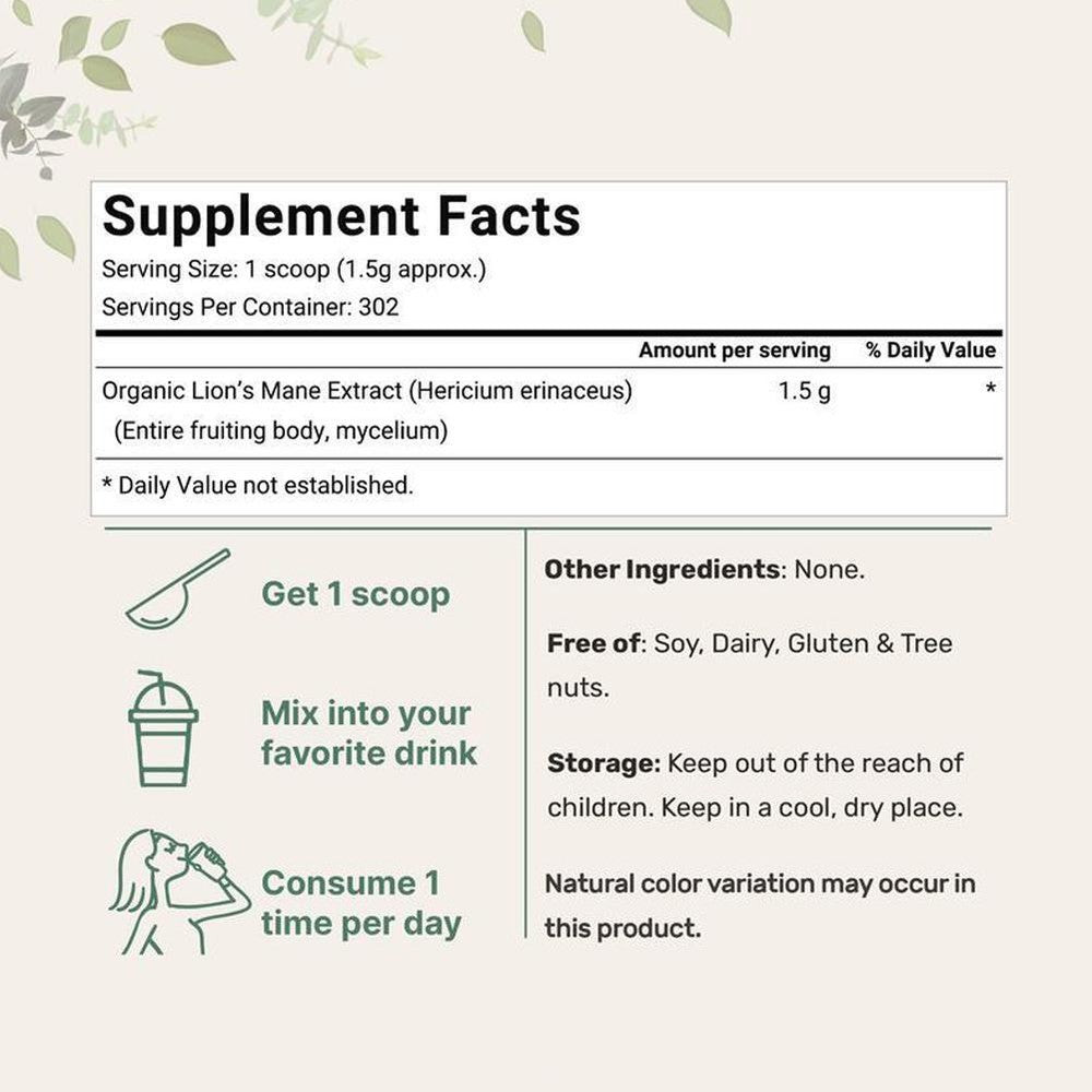 Organic-Lion's Mane Mushroom Powder 454g