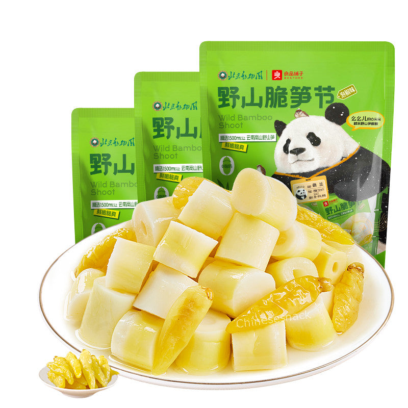 120g x 3 Bags Pickled Pepper Spicy Wild Bamboo Shoot Chinese Snacks 良品铺子野山脆笋节 Main image