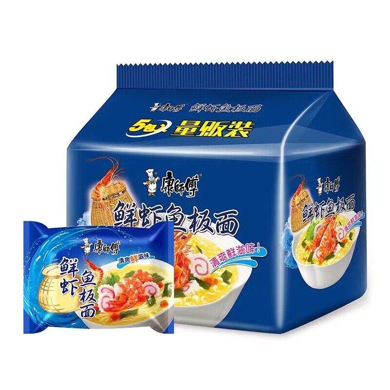 5bags Kangshifu Fresh Shrimp & Fish Instant Noodles Chinese Food 康师傅鲜虾鱼板面5连包 Secondary image