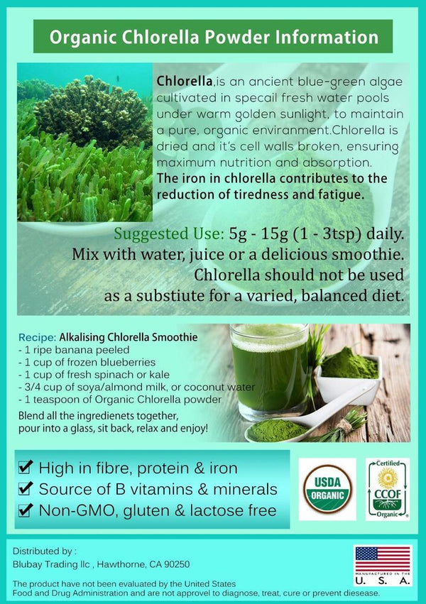 Chlorella Cracked Cell Powder 100% Pure Organic Non-Gmo Wholesale 1.1 lb