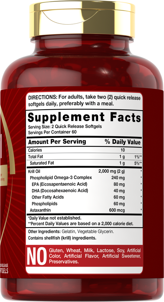 Antarctic Krill Oil 2000 mg 120 Softgels | Omega-3 EPA, DHA, with Astaxanthin