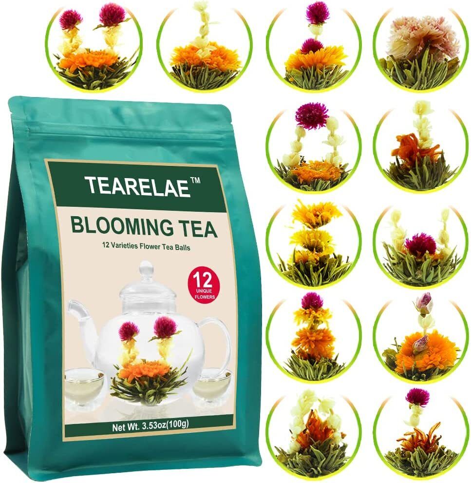 HelloYoung TEARELAE Blooming Tea Flowers 16pcs Individually Sealed Flowering Tea Balls