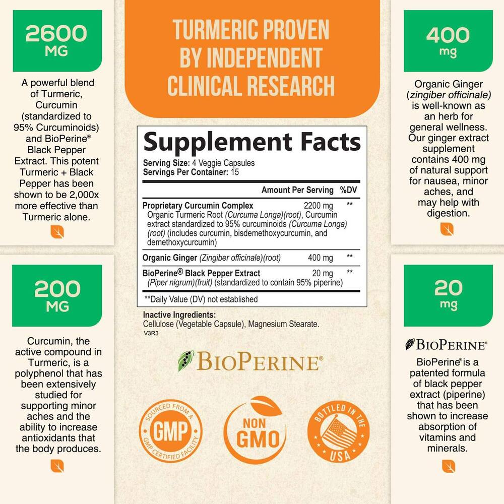 Turmeric Curcumin 2200mg with Ginger & Black Pepper for High Absorption Secondary image