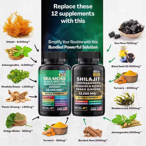 Sea Moss & Shilajit (Black Seed Oil, Turmeric, Ashwagandha, Ginger, Vitamin D)