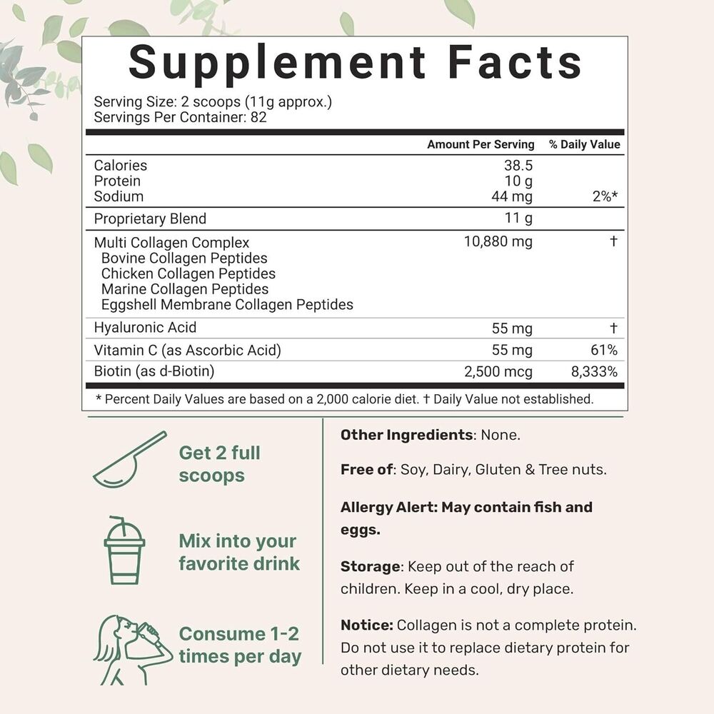 Multi Collagen Protein Powder, 1 Pounds – Type I,II,III,V,X with Biotin 10000mcg Secondary image