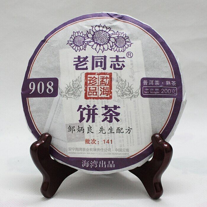 HelloYoung yr Haiwan Old Comrade Ripe Puer Tea Laotongzhi 908 Batch 141 Shu Puer 200g Main image