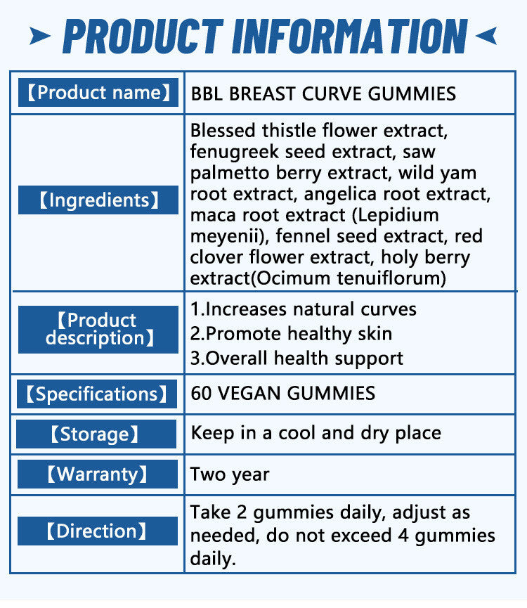 BBL Breast Curve Gummies - Enhance & Sculpt Your Bust - 60 Gummies