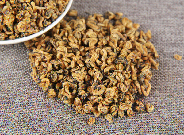 HelloYoung TeaPremium Golden Snail Dian Hong Jin Luo Handmade Pure Bud China Yunnan Black Tea