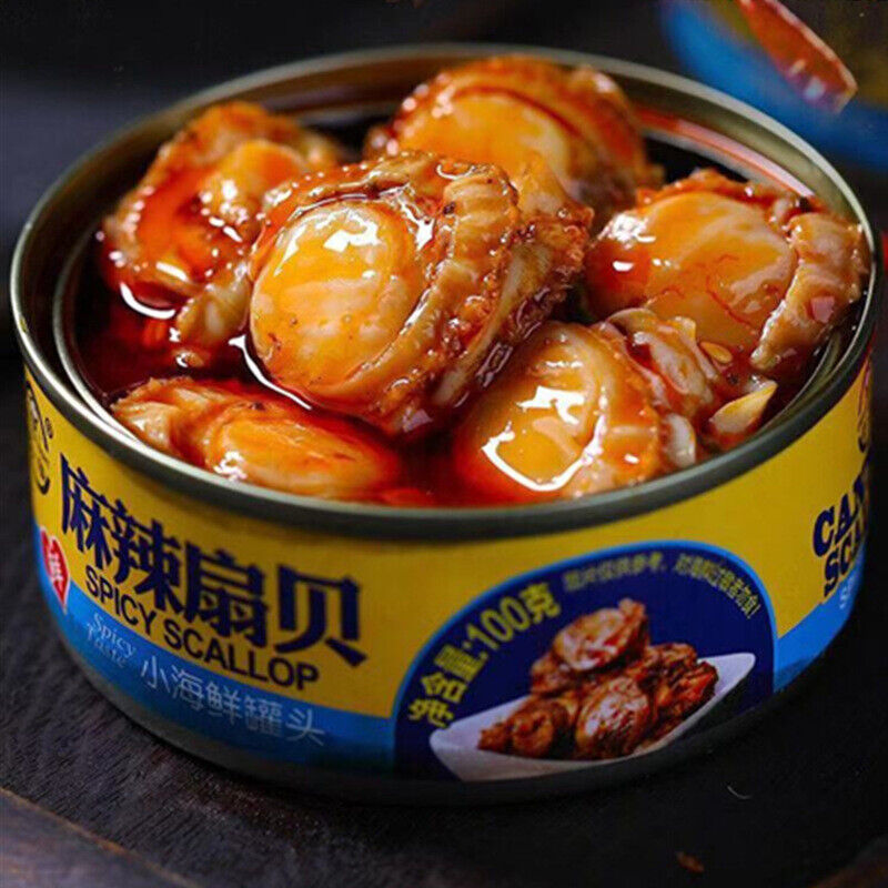 麻辣小海鲜罐头八爪鱼鲍鱼罐头麻辣龙虾尾罐头蒜蓉生蚝海鲜零食 Kleine würzige Meeresfrüchte in Dosen