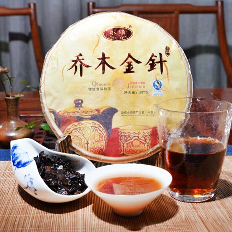 HelloYoung Qiao Mu Jin Zhen * Yunnan Puerh Golden Bud Pu-erh Tea Cake Ripe Puer Shu 357g Main image