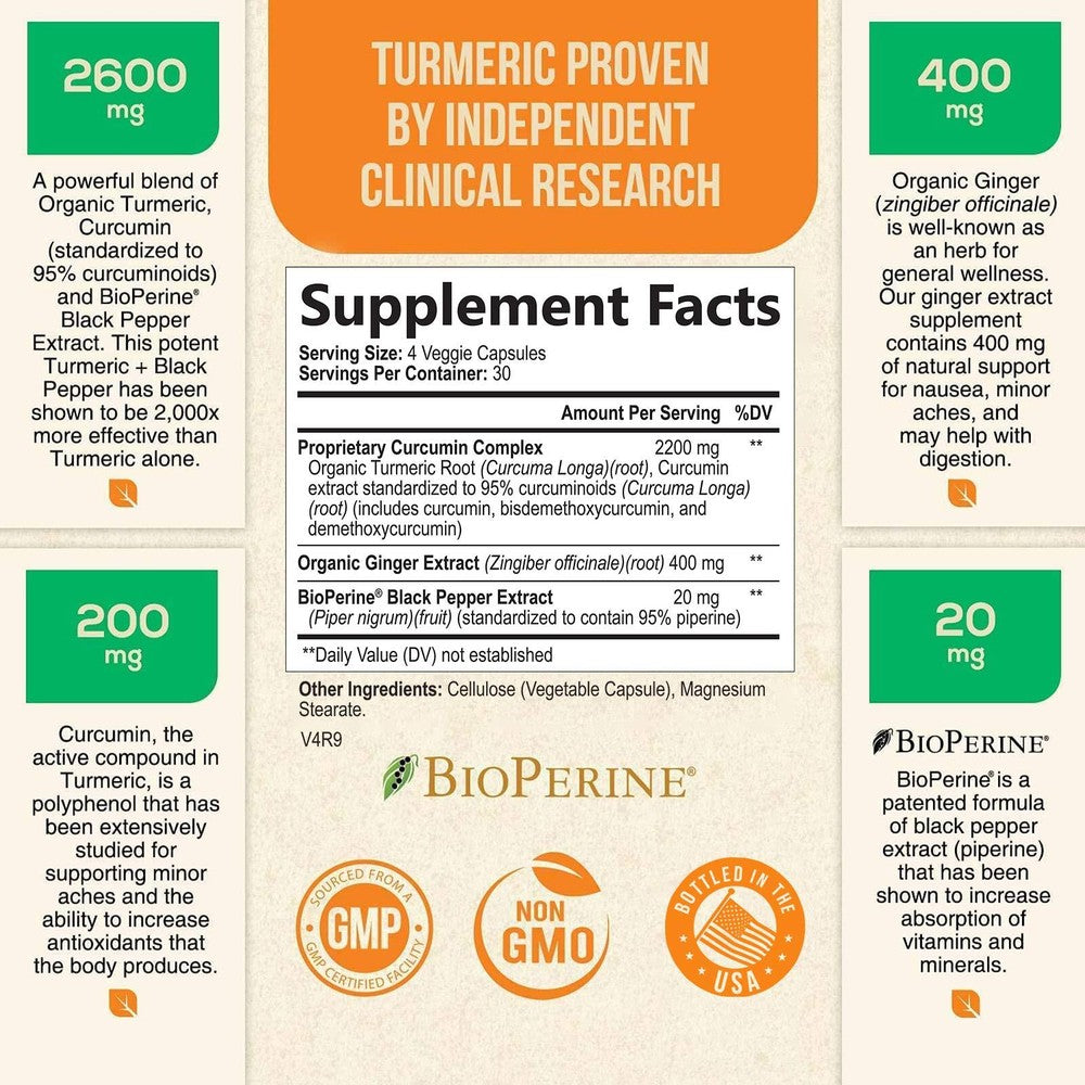 Turmeric Curcumin 2200mg with Ginger & Black Pepper for High Absorption