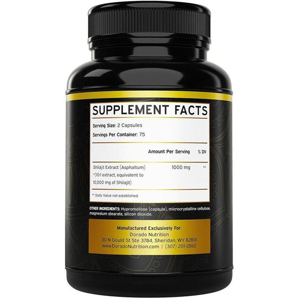 Pure Shilajit 10000mg 150 Caps Asphaltum Naturally Occurring Fulvic Acid Non-GMO