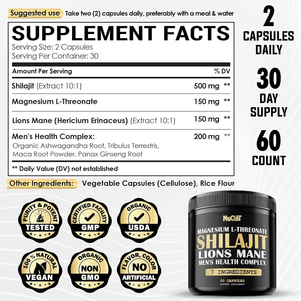 Shilajit Pure Himalayan Organic Ashwagandha Maca Ro... 1000mg Health Complex as