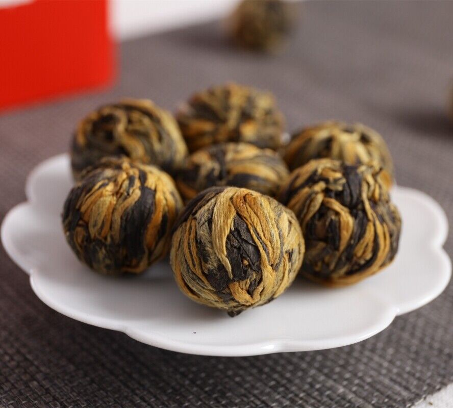 HelloYoung TeaOrganic Dian Hong Blooming Tea Ball Dragon Pearl Handmade Yunnan Black Tea 250g