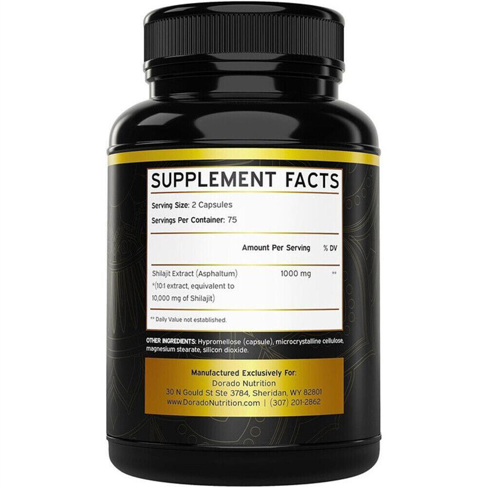 Pure Shilajit 10000mg 150 Caps Asphaltum Naturally Occurring Fulvic Acid Non-GMO