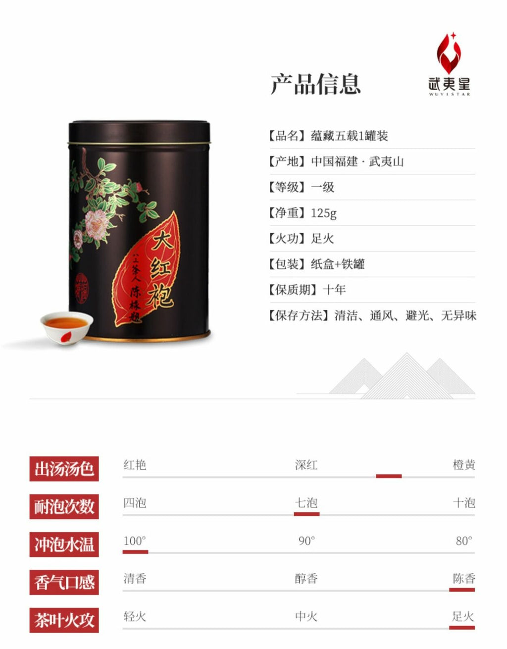 HelloYoung Wuyi Star 5 Years Aged Big Red Robe Da Hong Pao Dahongpao Oolong Tea 125g Tin