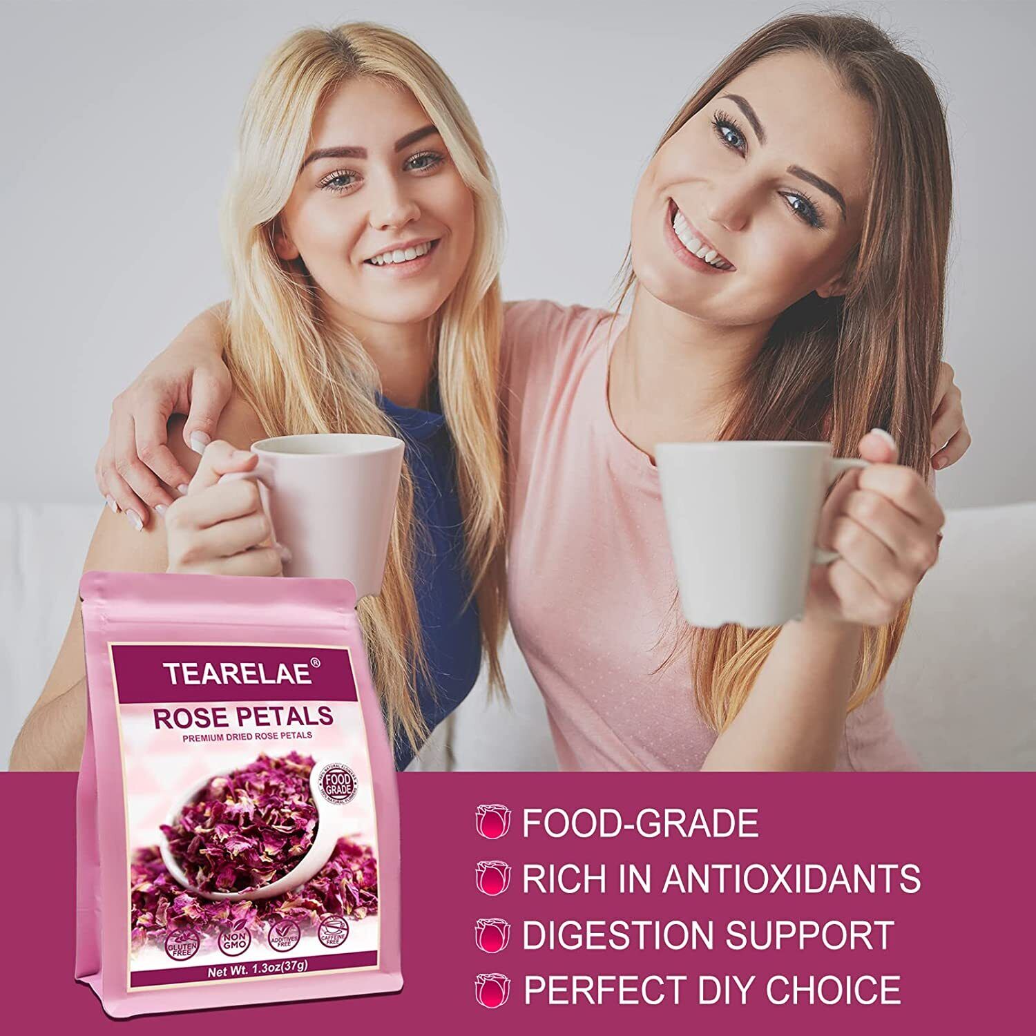 HelloYoung TEARELAE Dried Rose Petals 1.3oz/37g Pure Natural Edible Rose Flowers