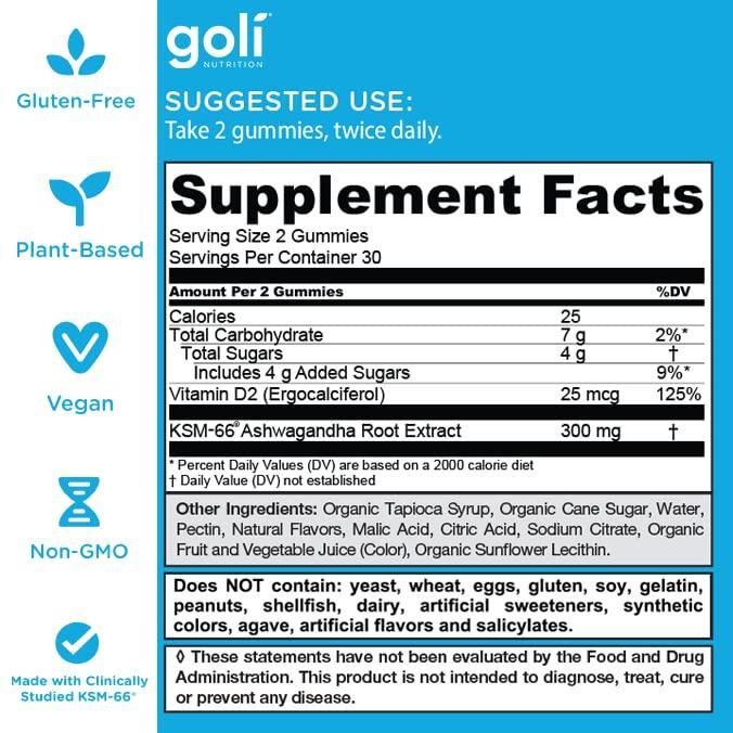 3 Pcs Goli Nutrition Ashwagandha Gummies Mixed Berry 60 Count Gummies-USA