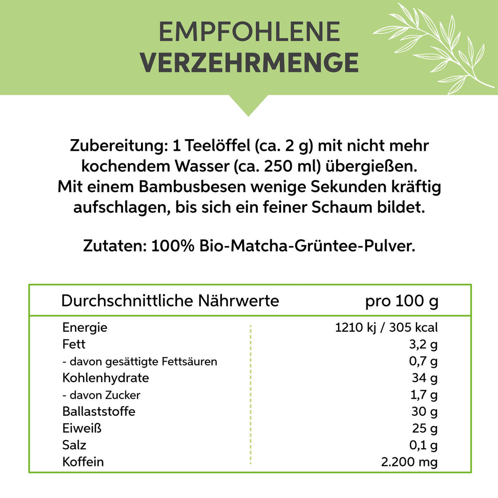 Bio Matcha Pulver 250g – Premium Grüner Tee, 100% Ohne Zusätze