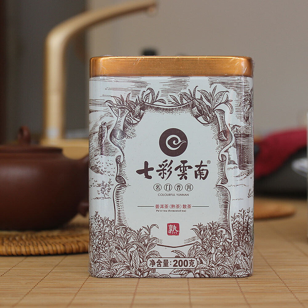 HelloYoung Ancient Tree Pu' Er Tea Fermented Tea Loose Menghai Aged Ripe Puerh 200g Tin