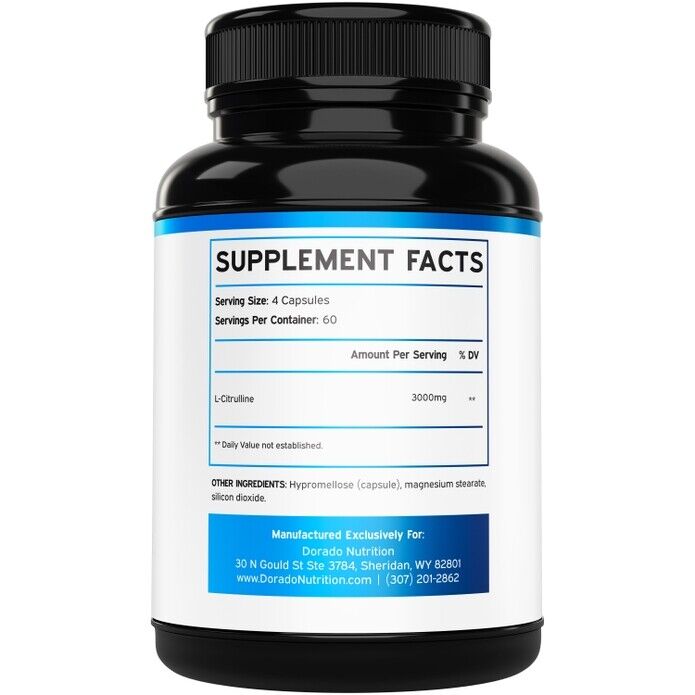L-Citrulline 3000mg 240 Capsules GMP Certified & Non-GMO Free Form Amino