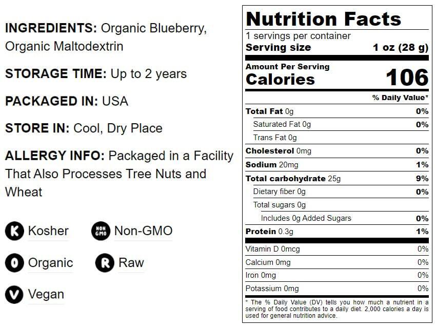 Organic Blueberry Powder - Non-GMO, Unsulfured, Raw, Vegan 100 Natural