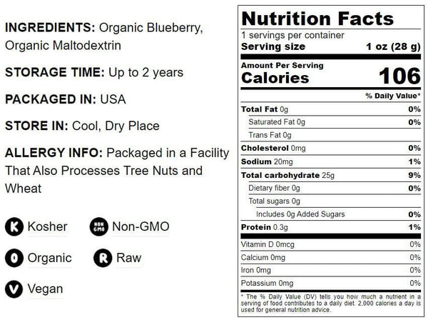 Organic Blueberry Powder - Non-GMO, Unsulfured, Raw, Vegan 100 Natural