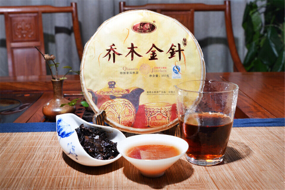 HelloYoung Qiao Mu Jin Zhen * Yunnan Puerh Golden Bud Pu-erh Tea Cake Ripe Puer Shu 357g