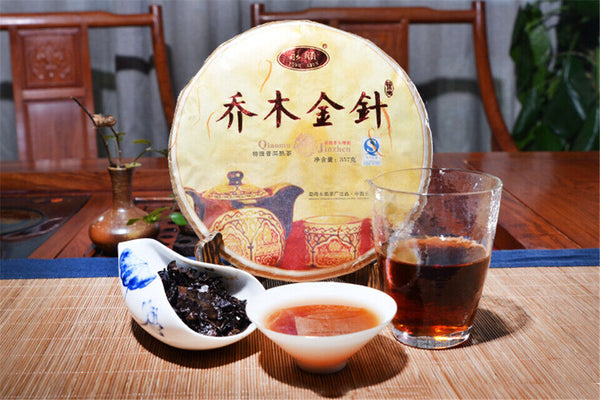 HelloYoung Qiao Mu Jin Zhen * Yunnan Puerh Golden Bud Pu-erh Tea Cake Ripe Puer Shu 357g